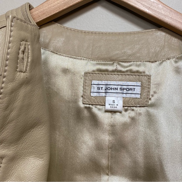 St. John Sport Leather Jacket in Tan / Cream Size Small - Picture 4 of 15
